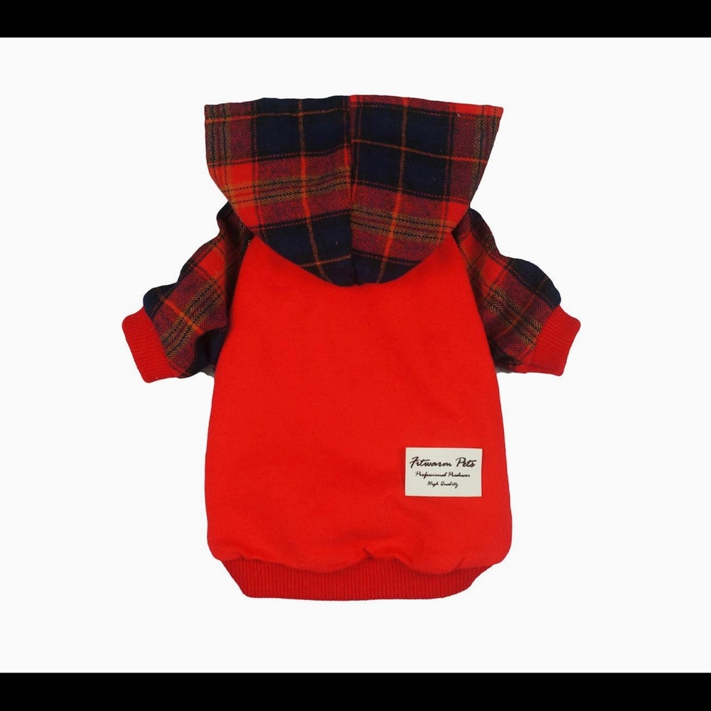 NWT SZ: XS Fitwarm Plaid Dog Sweatshirt/ Cat Pullover Hooded Shirt Red